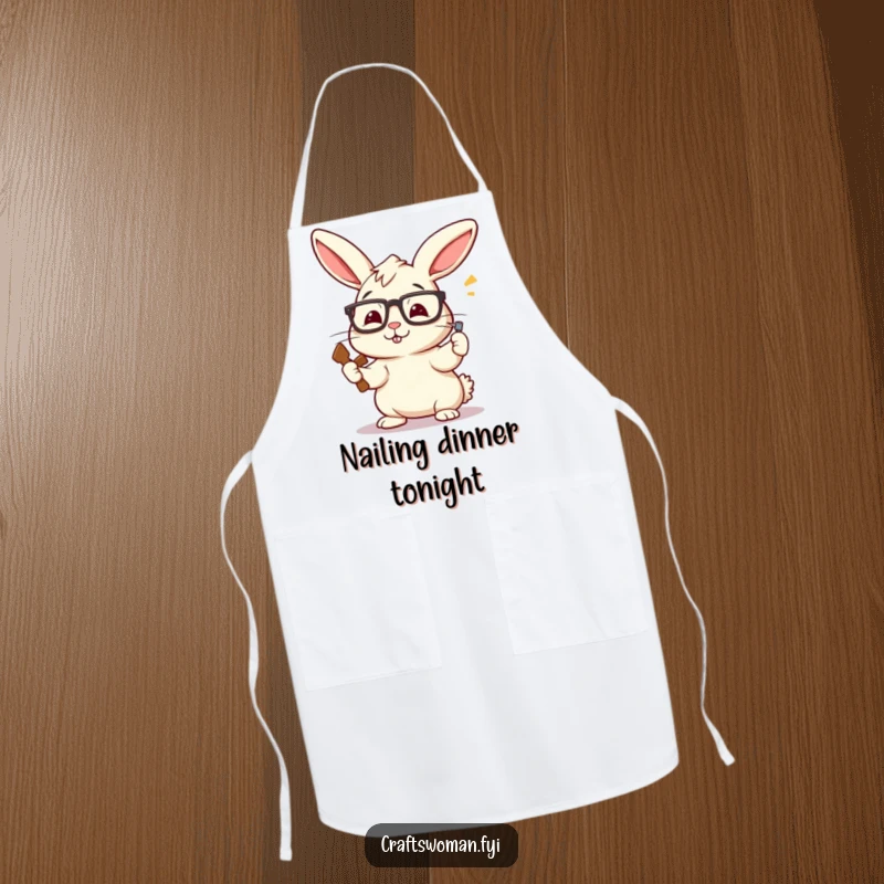 Funny Rabbit Carpenter Apron: A Perky Bunny with Askew Glasses Enthusiastically Hammering a Nail, Protective and Hilarious.