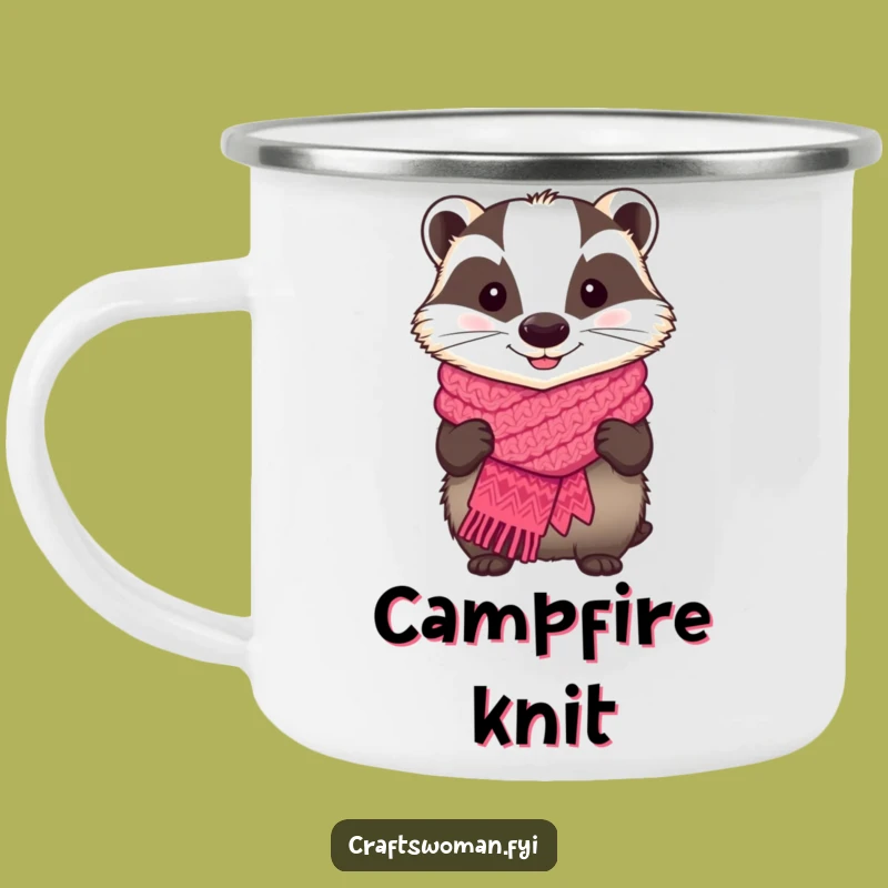 Funny Badger Camping Mug - Cozy Campfire Companion for Knitters