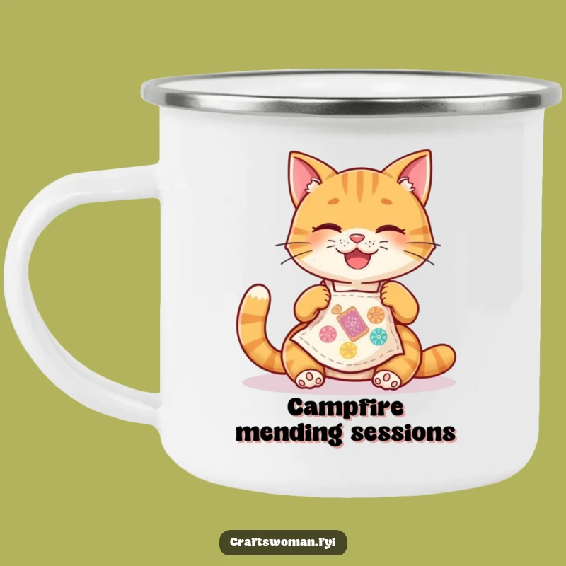 Funny Cat Camping Mug: Joyful Stitcher Outdoors, Hilarious Adventure Gift
