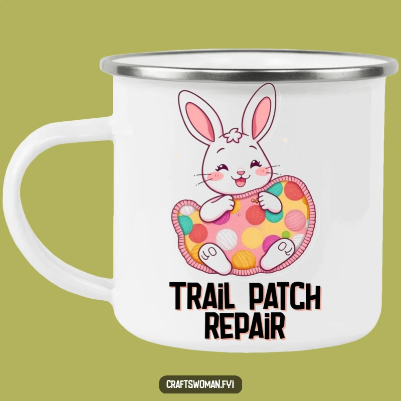 Funny Cheerful Bunny Sewing Camping Mug - Crafty Comfort Outdoors