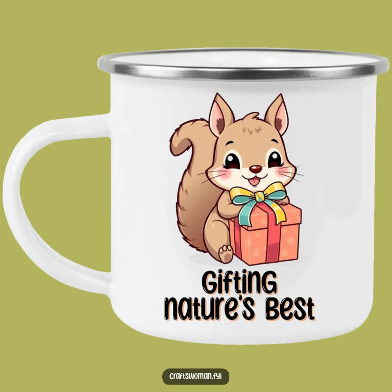 Funny Squirrel Gift Wrapper Camping Mug - Excited Presenting Outdoor Gift