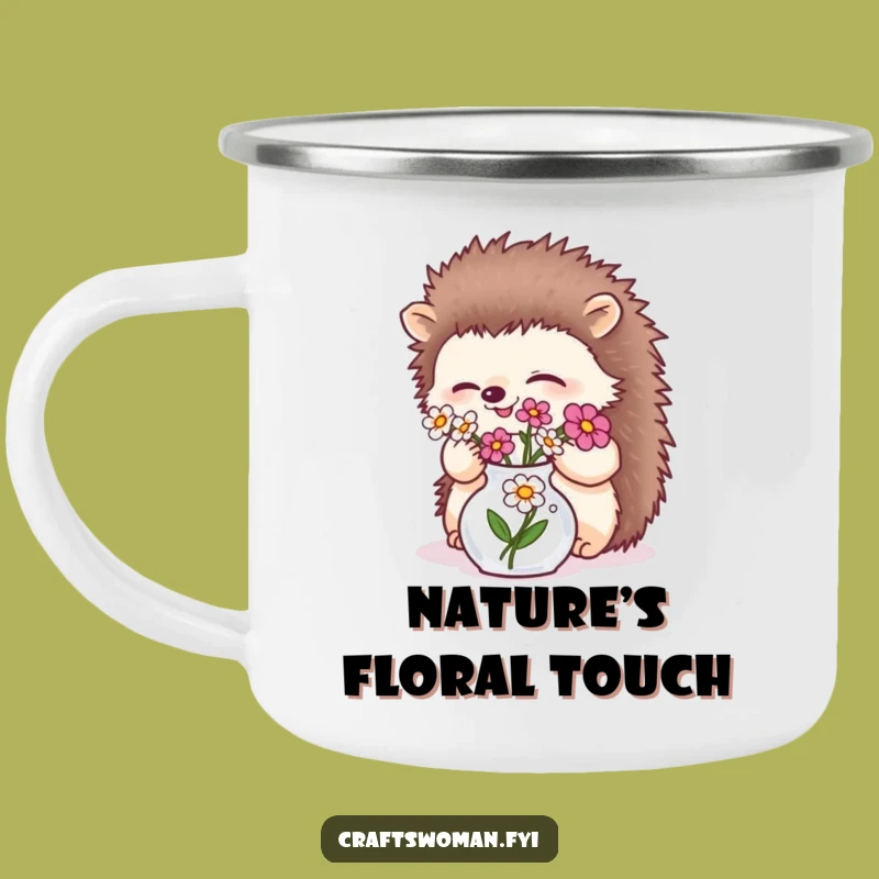 Funny Hedgehog Flower Camping Mug: Sip Nature's Beauty Outdoors