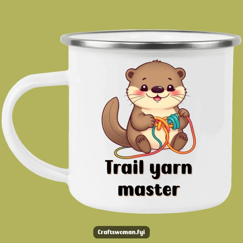 Funny Otter Yarn Camping Mug - Durable Enamel Cup for Crafty Campers