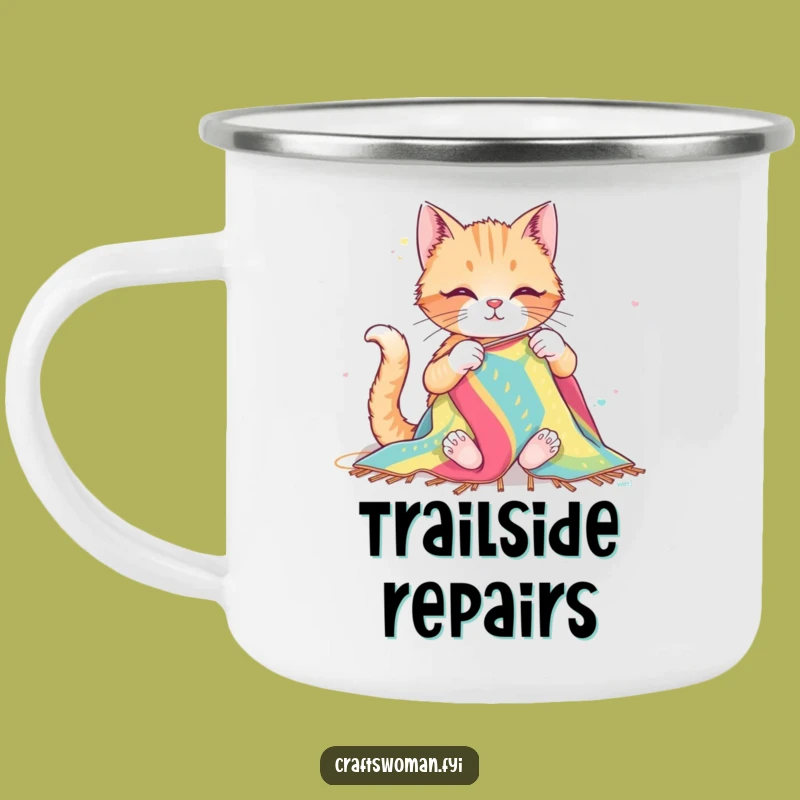 Funny Cat Camping Mug: Sewing Adventures with Feline Fun Around the Fire
