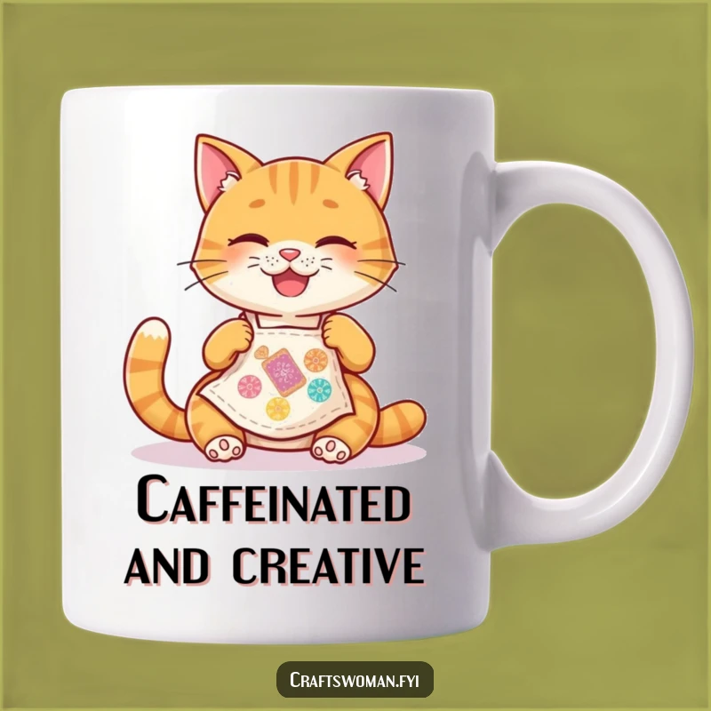 Funny Cat Apron Mug: Joyful Stitcher, Perfect Gift for Crafty Cats & Owners