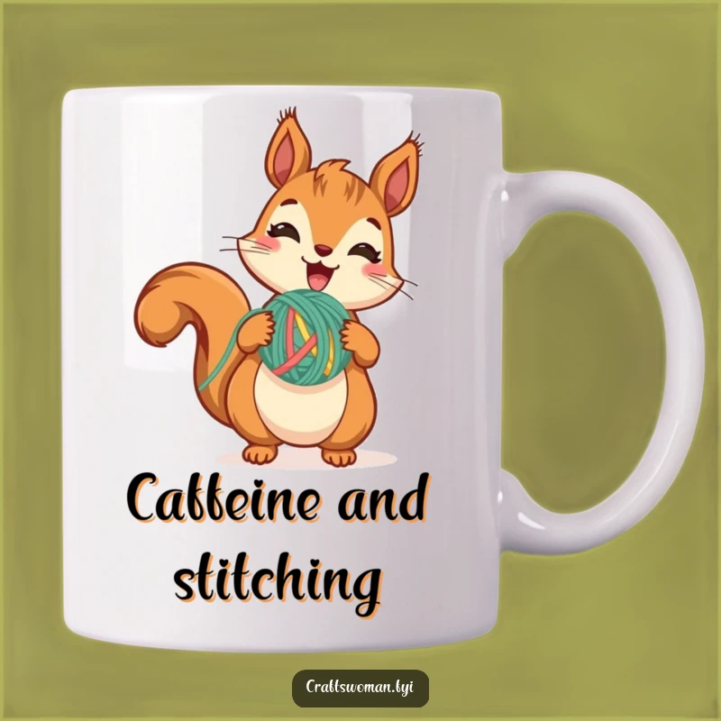 Funny Squirrel Yarn Mug: Excited Stitching for Crafty Fun Gift