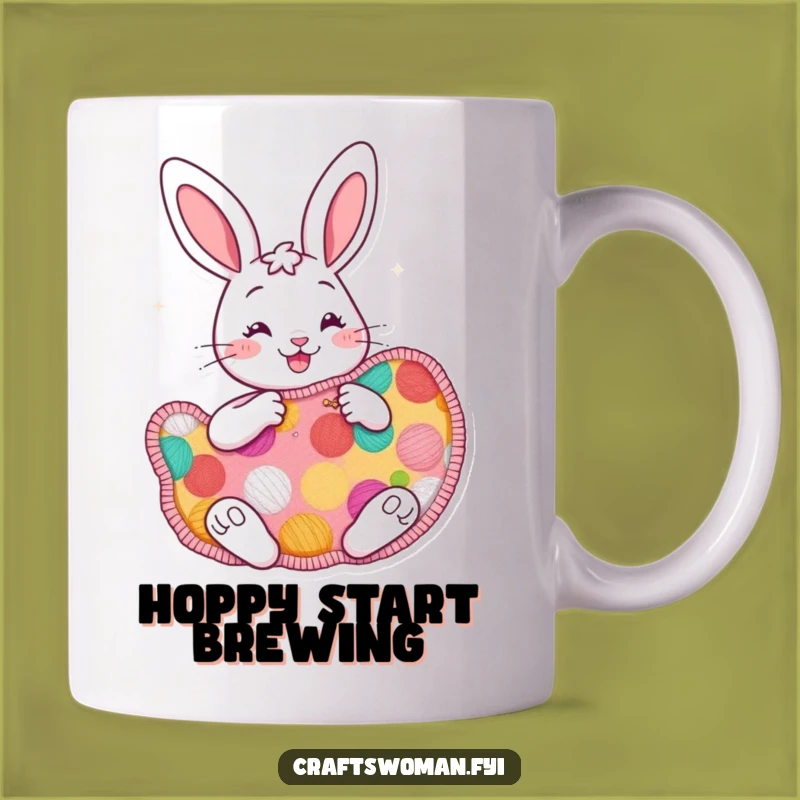 Funny Cheerful Bunny Sewing Patch Mug - Crafty Gift for Enthusiasts