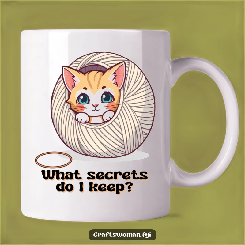 Funny Curious Cat Yarn Mug - A Hilarious Gift for Knitters and Cat Lovers