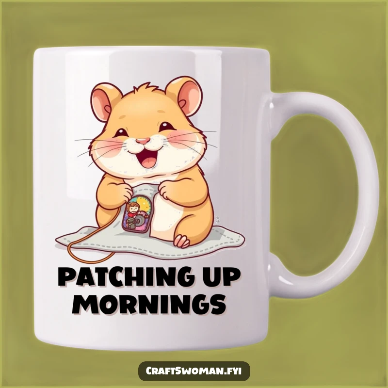 Funny Hamster Sewer Mug: Tiny Patch Perfection, Perfect Gift for Detail Lovers!