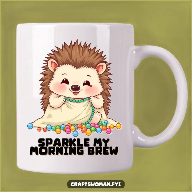 Funny Hedgehog Bead Art Mug - Cheerful Crafter Gift for Hobbyists Who Love Hedgehogs