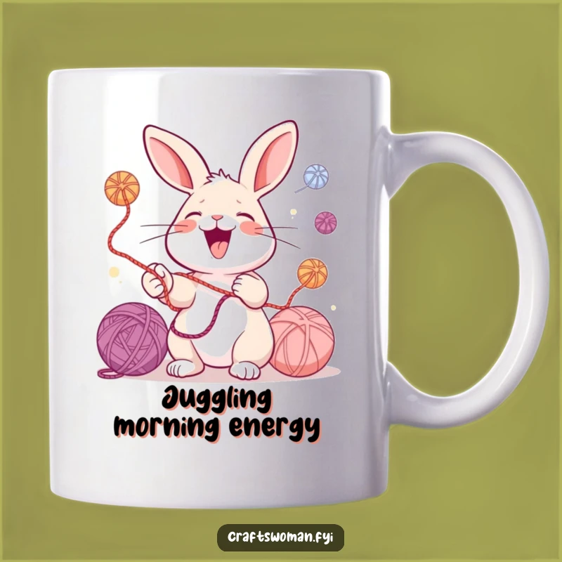 Funny Rabbit Juggling Mug: A Colorful Laugh for Knitters and Crafters