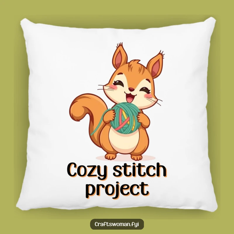 Funny Squirrel Yarn Pillow: Cozy Comfort for Your Crafting Nook Gift