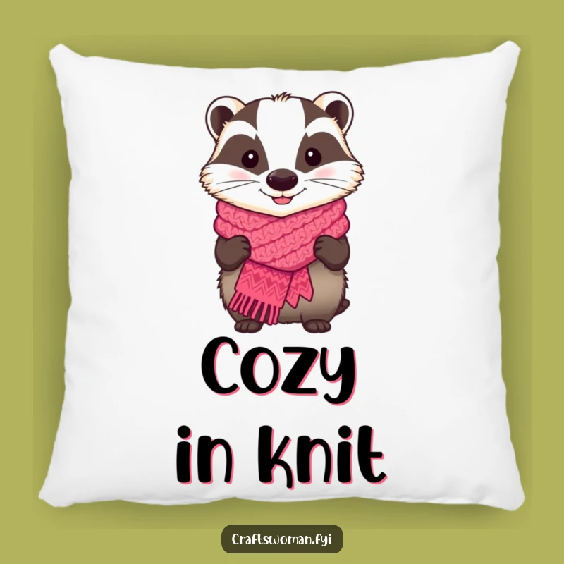 Funny Badger Pillow - Cozy Accent for the Knitter's Sanctuary