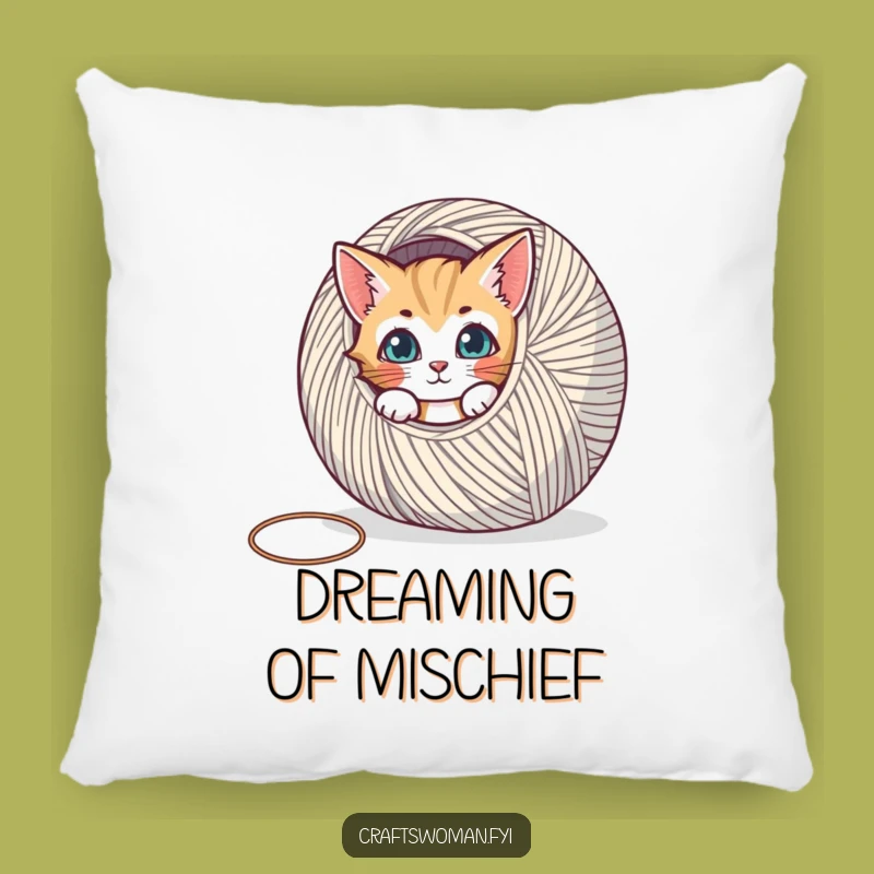Funny Cat Yarn Pillow - Cozy Comfort Gift for Crafty Cat Lovers