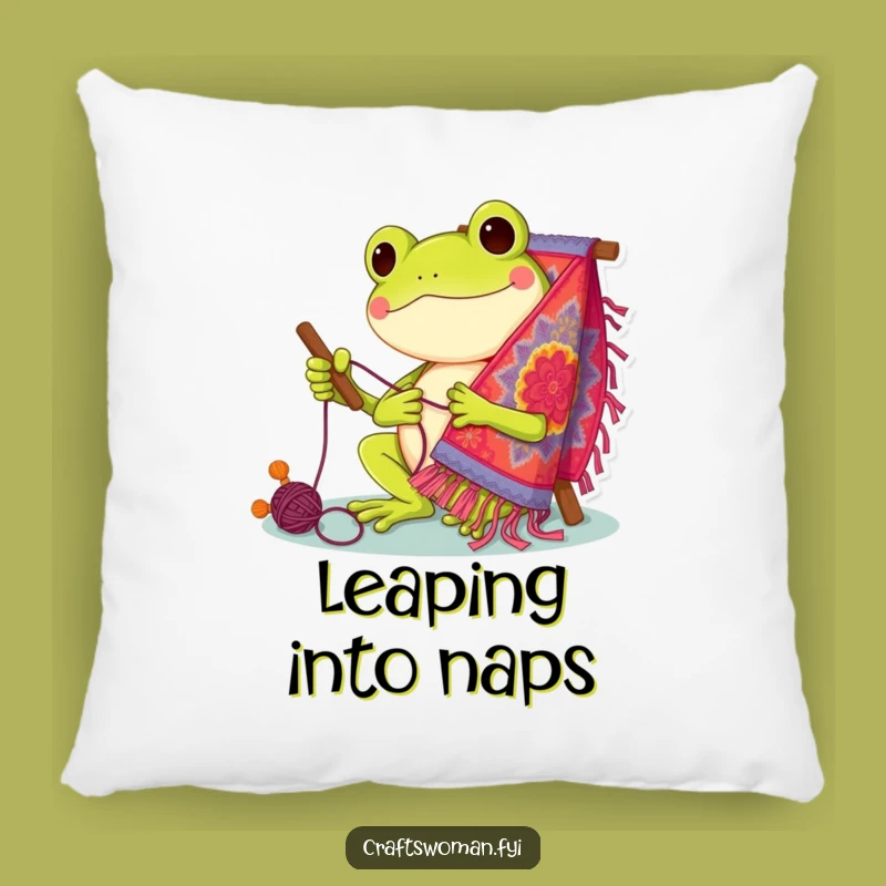 Funny Frog Stitcher Pillow: Cozy Comfort - Cheerful Character Accent Pillow