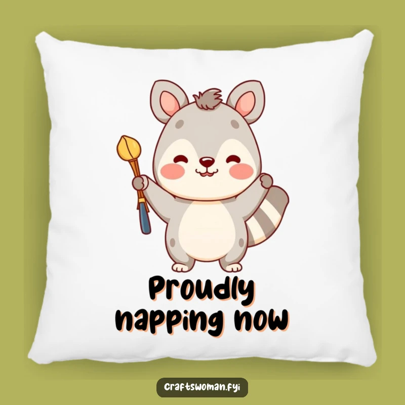 Funny Crafty Pillow: Cheerful Animal Resting On Colorful Creation, Comfy Gift
