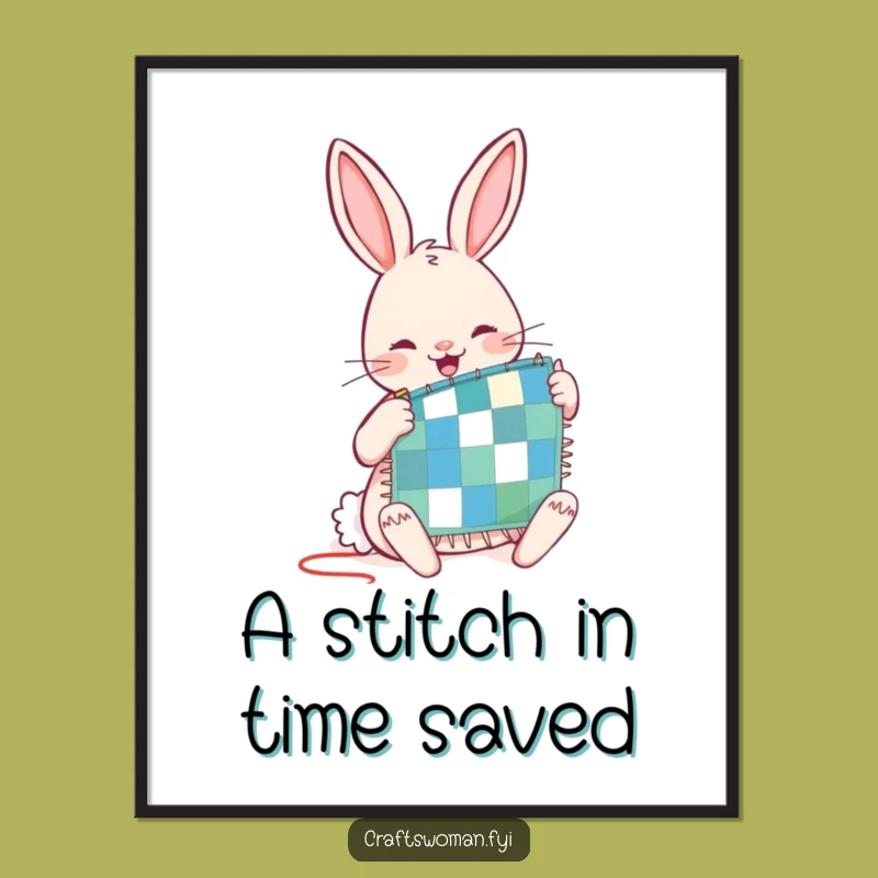 Funny Rabbit Stitching Digital Art: Instant Whimsical Decor for Cozy Spaces