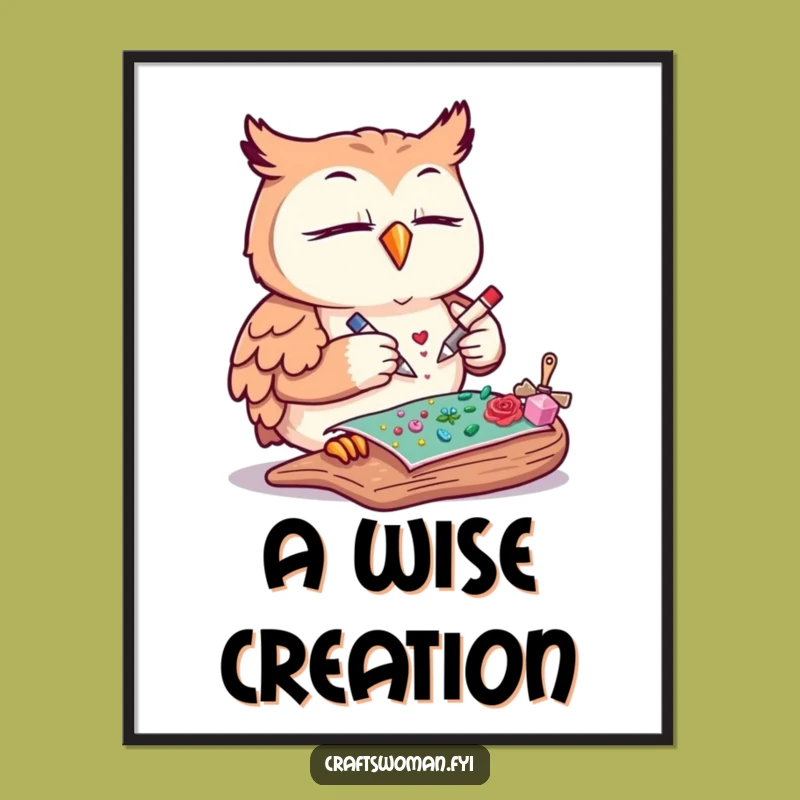 Funny Owl Crafting Digital Art Print - Wise Decor Instant Download