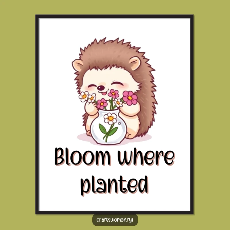 Funny Hedgehog Flower Digital Art: Instant Humorous Decor for Nature Lovers