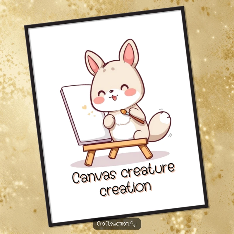 Funny digital art print of an animal character painting with a tiny brush, ideal for instant creative decor.