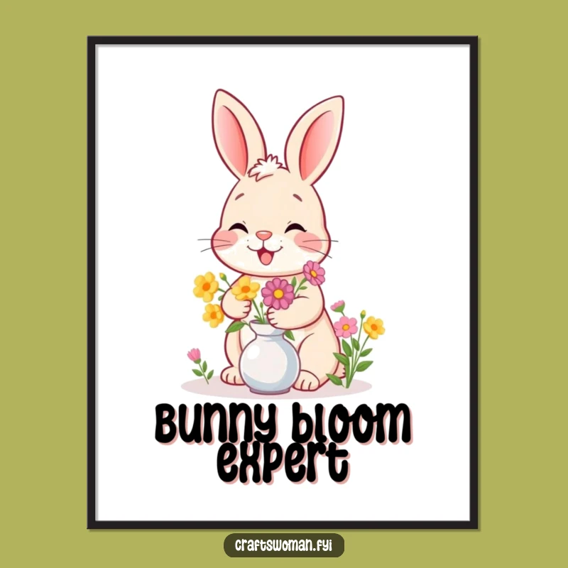 Funny Bunny Flower Digital Art: Charming Printable for Instant Garden Decor