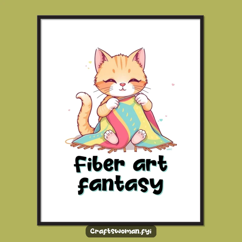 Funny Cat Sewing Digital Art: Instant Crafty Decor with Feline Humor