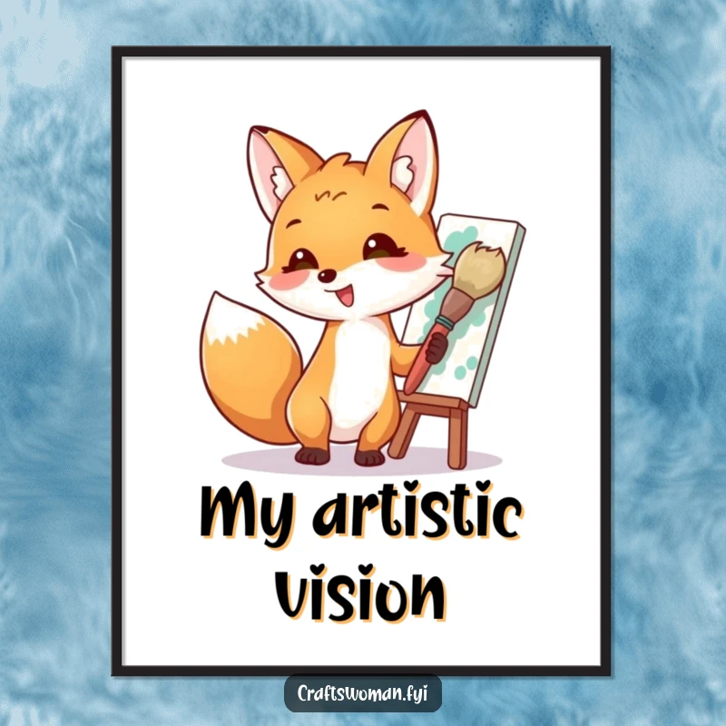 Funny digital art print of an enthusiastic fox artist painting a colorful masterpiece with a giant brush, ideal for instant humorous wall decor.