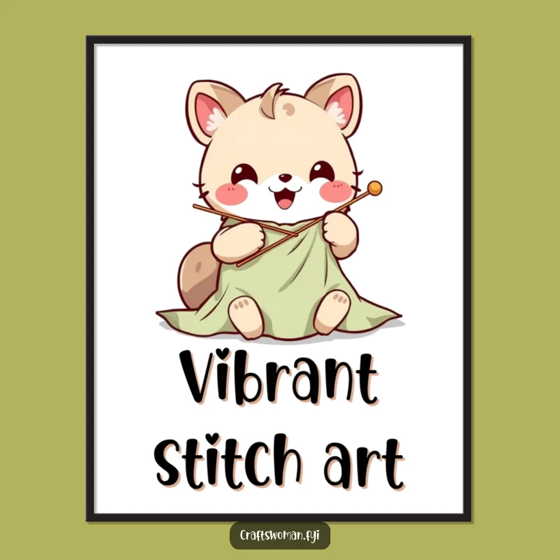 Funny Kawaii Stitching Digital Art: Instant Crafty Cheer for Your Walls!