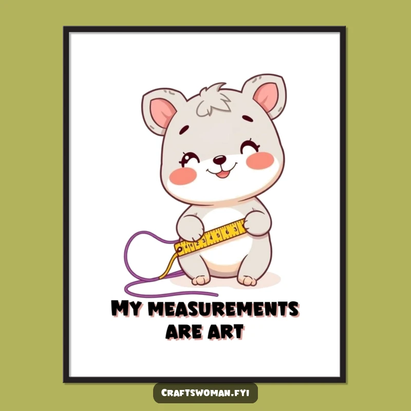 Funny Measuring Animal Digital Art Print: Happy Crafter's Precision, Instant Knitting Gift