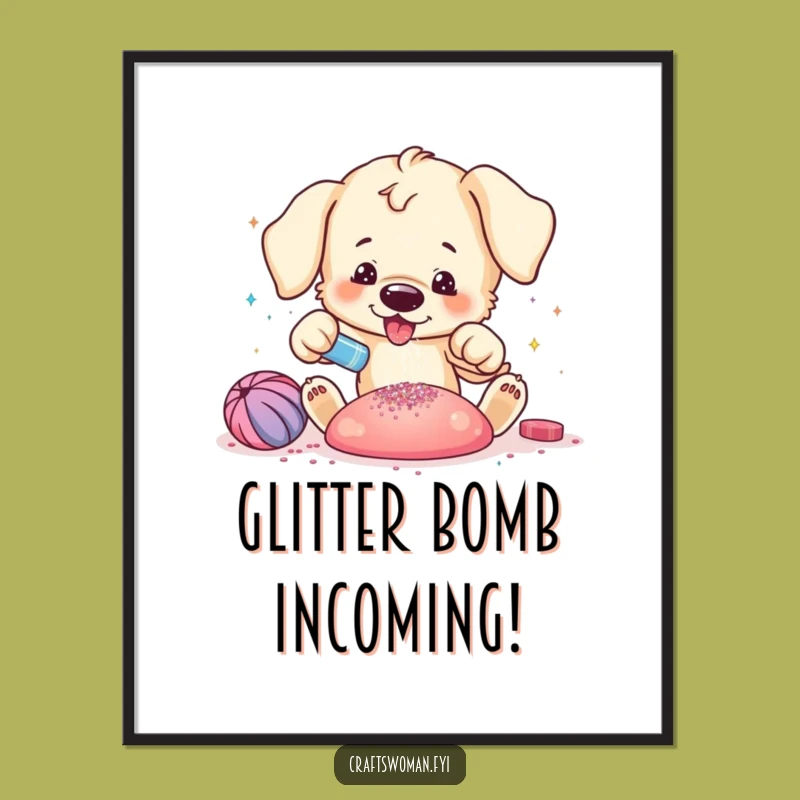 Funny Puppy Glitter Digital Art Print - Sparkly Decor Download