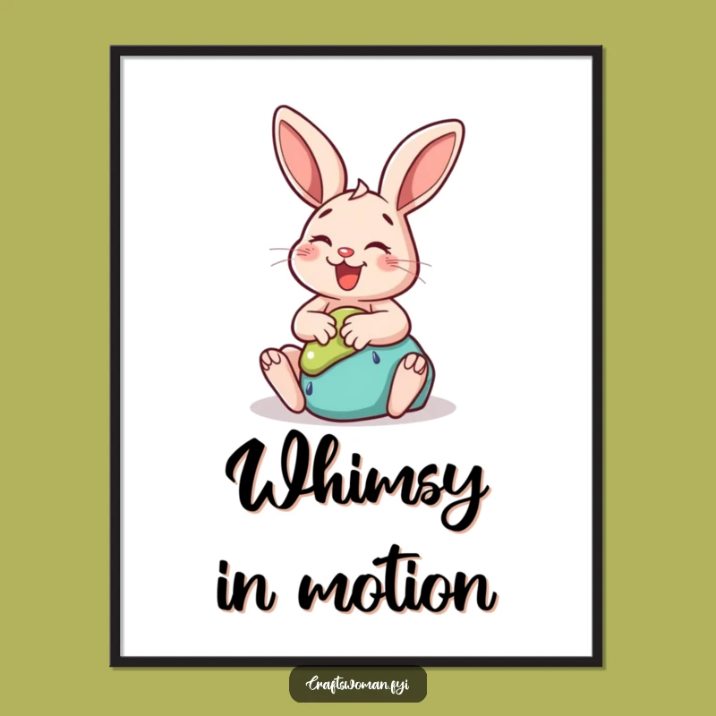 Funny Rabbit Sculpting Digital Art Print - Whimsical Home Decor