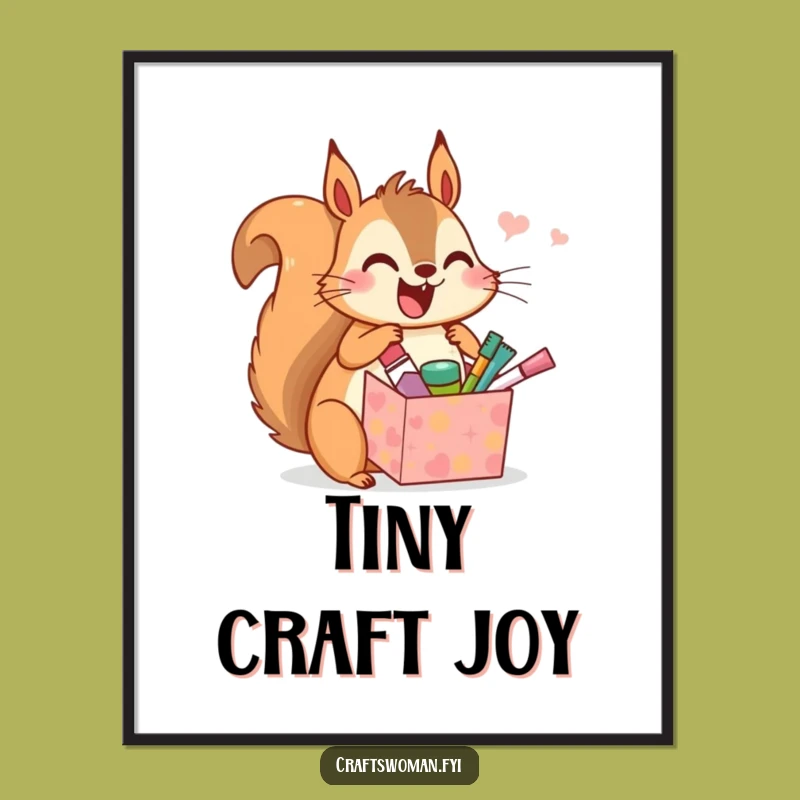 Funny Squirrel Craft Digital Print: Joyful Animal Unwrapping Tiny Supplies, Instant Humorous Decor!
