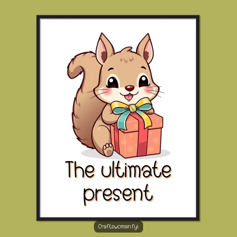 Funny Squirrel Gift Wrapper Digital Art - Excited Presenting Print for Celebration Decor