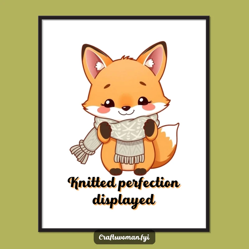 Funny Fox Knitting Digital Print - Whimsical Art Gift for Crafters