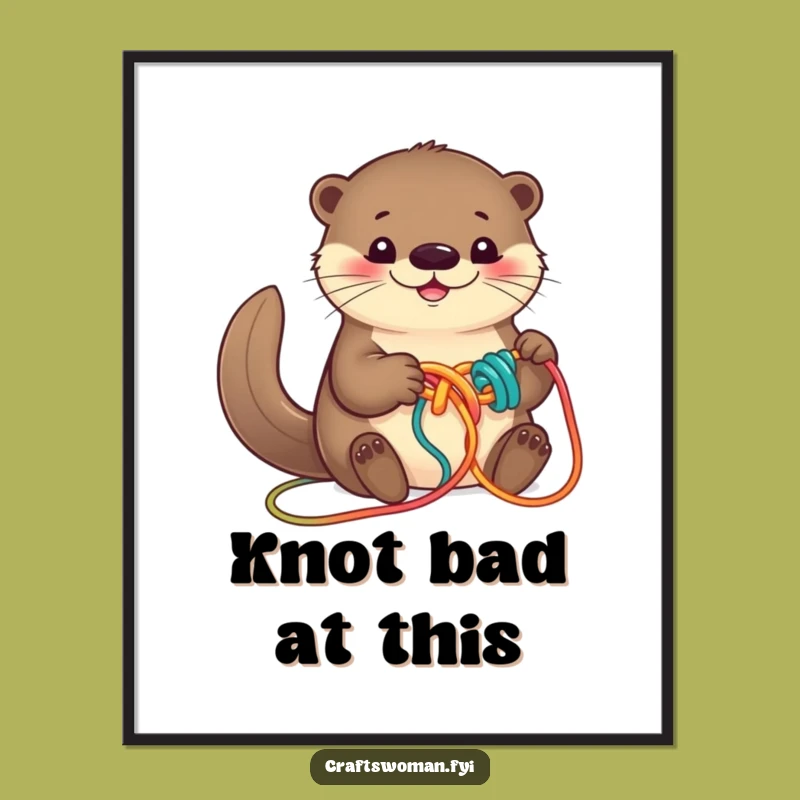 Funny Otter Knotting Yarn Digital Print - Instant Playful Art for Your Space