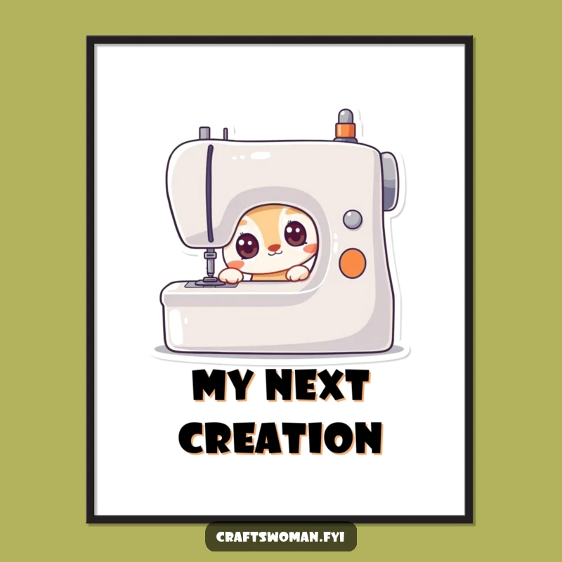 Funny Curious Animal Digital Art Print: Eager Eye On Sewing Machine, Instant Sewing Gift