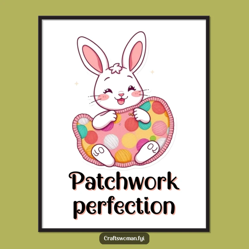 Funny Cheerful Bunny Sewing Digital Art - Instant Crafty Decor