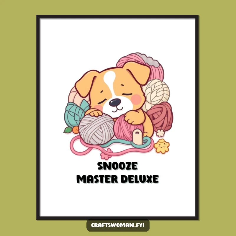 Funny Sleepy Dog Yarn Digital Art: Printable Humor for Crafty Spaces