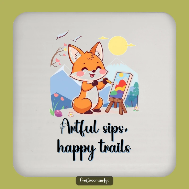 Funny Fox Art Coaster Set: Protect Your Tabletop with Artistic Charm