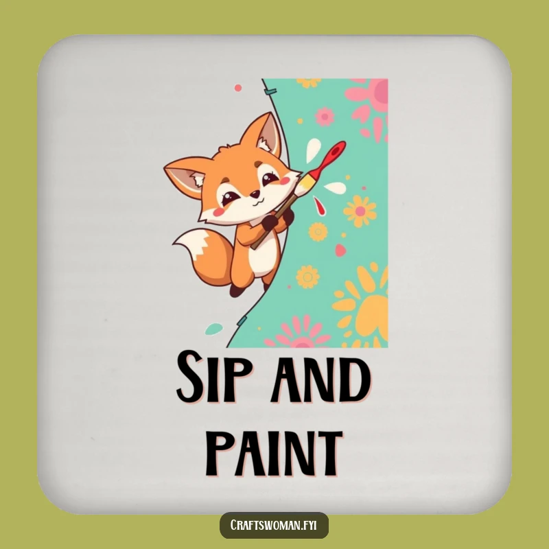 Funny Fox Painter Coasters: Protect Surfaces, Perfect Gift!