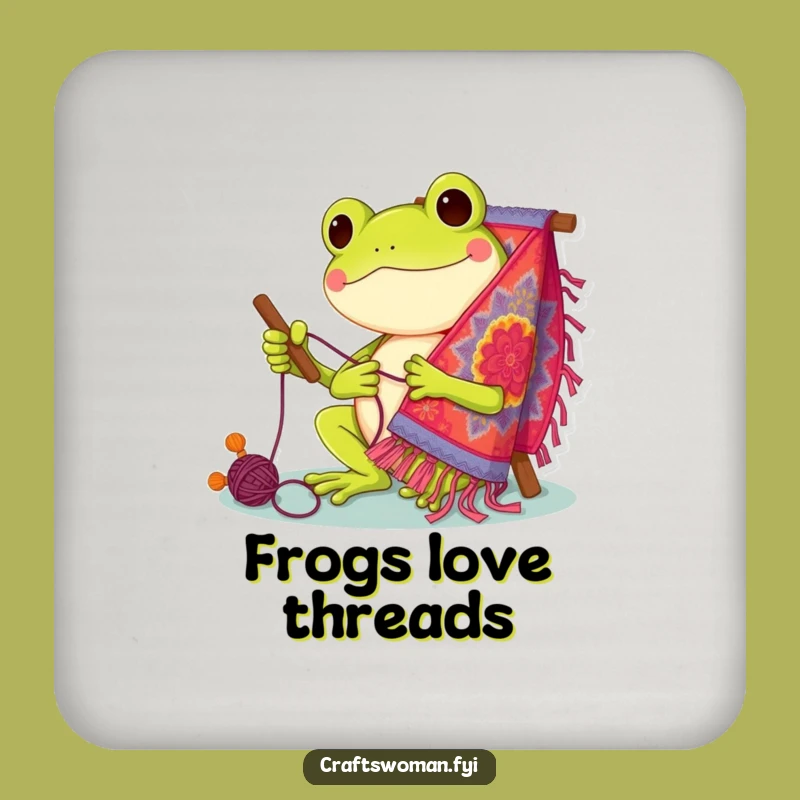 Funny Frog Stitcher Coaster: Cheerful Art Protection - Protects Surfaces With Humor