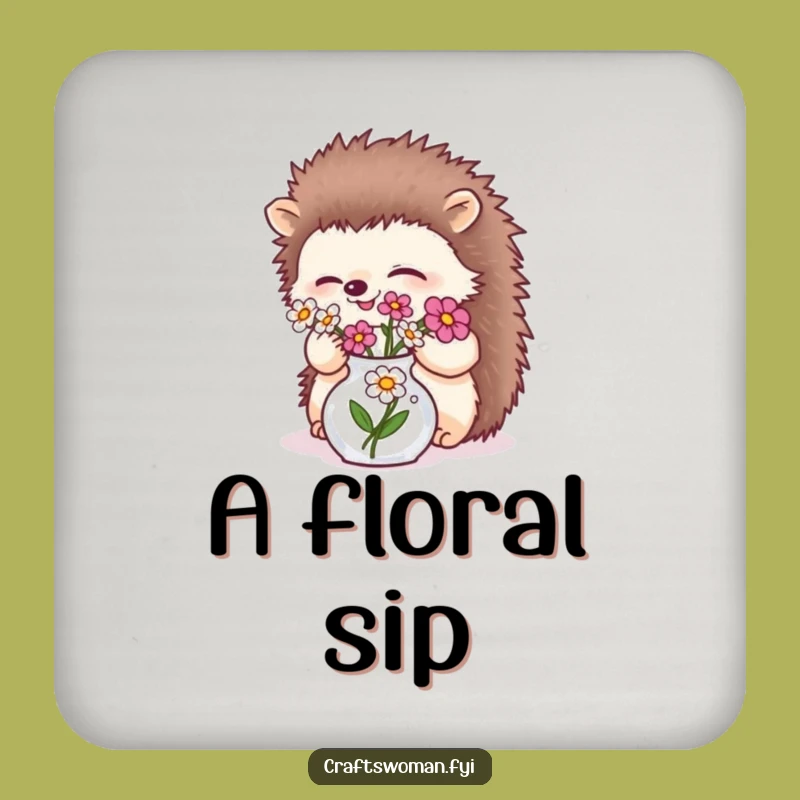 Funny Hedgehog Flower Drink Coaster: Protect Surfaces with Natural Elegance