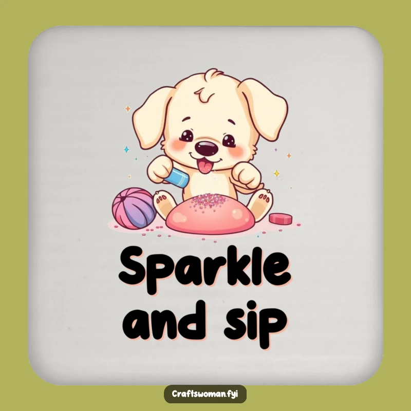 Funny Puppy Glitter Coaster - Protect Surfaces with Sparkle