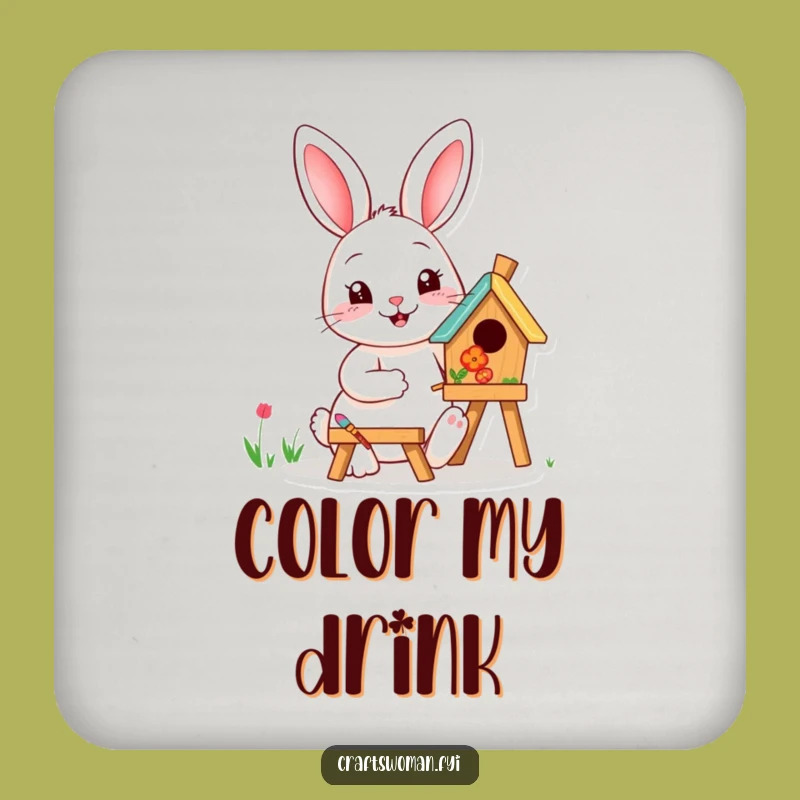 Funny Rabbit Painting Drink Coaster: Protect Surfaces with Artistic Charm