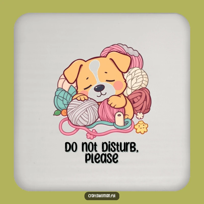 Funny Sleepy Dog Yarn Coasters: Protect Surfaces with Humorous Charm