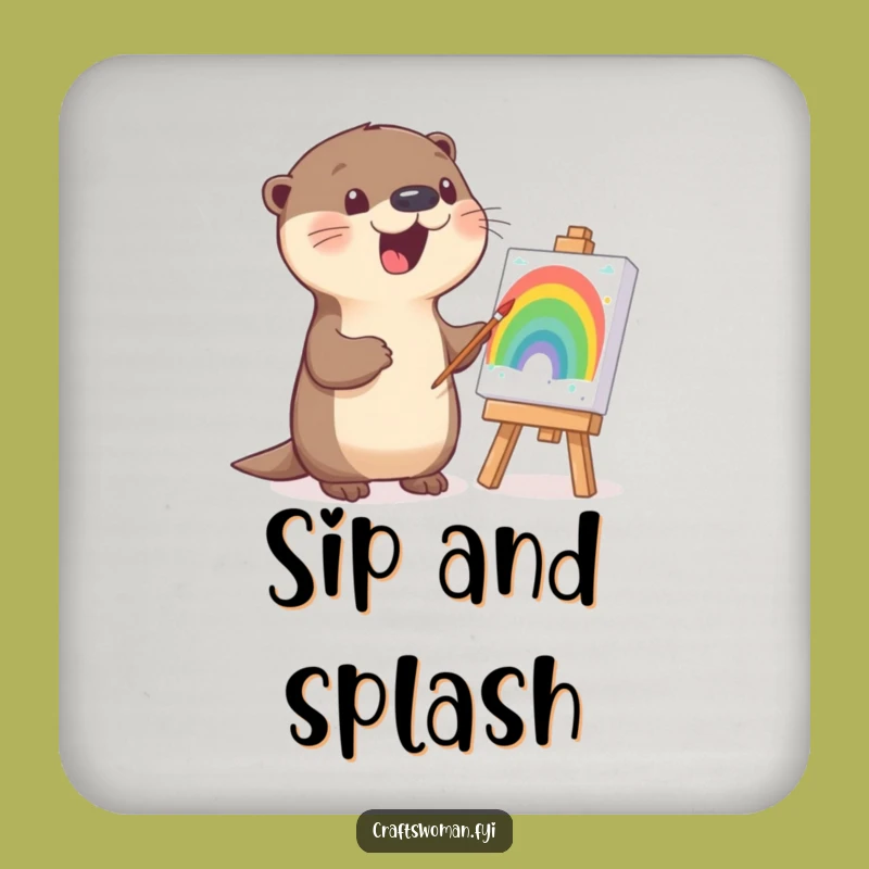 Funny Otter Painting Coaster: Artistic Protection for Tables, Hilarious Gift