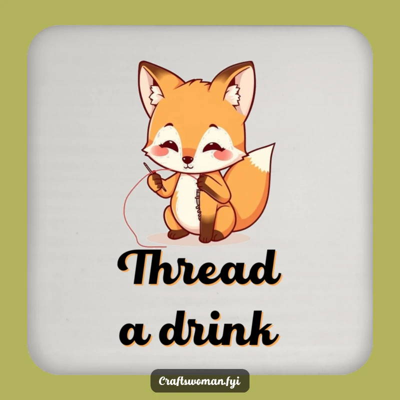 Funny Fox Sewing Drink Coaster: Protect Surfaces with Humorous Art