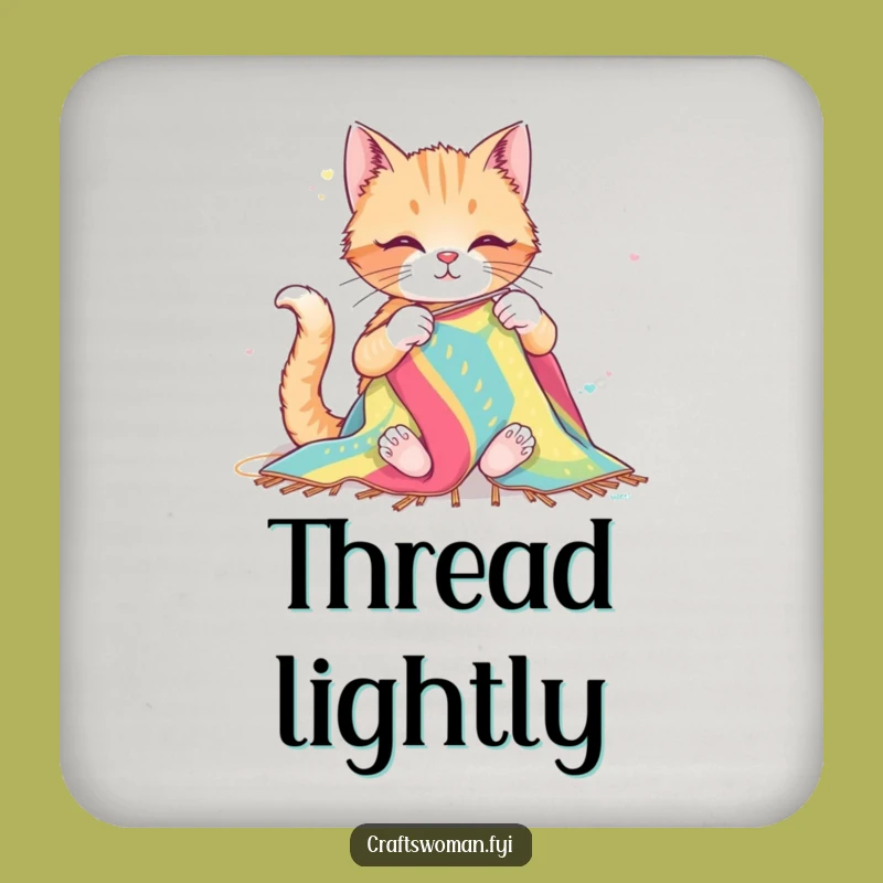 Funny Cat Sewing Drink Coaster: Protect Surfaces with Crafty Feline Humor