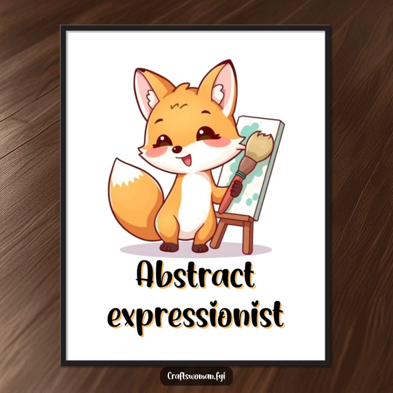 Funny poster showcasing an energetic fox with a giant brush, painting a colorful masterpiece, adding a touch of artistic humor to any wall.