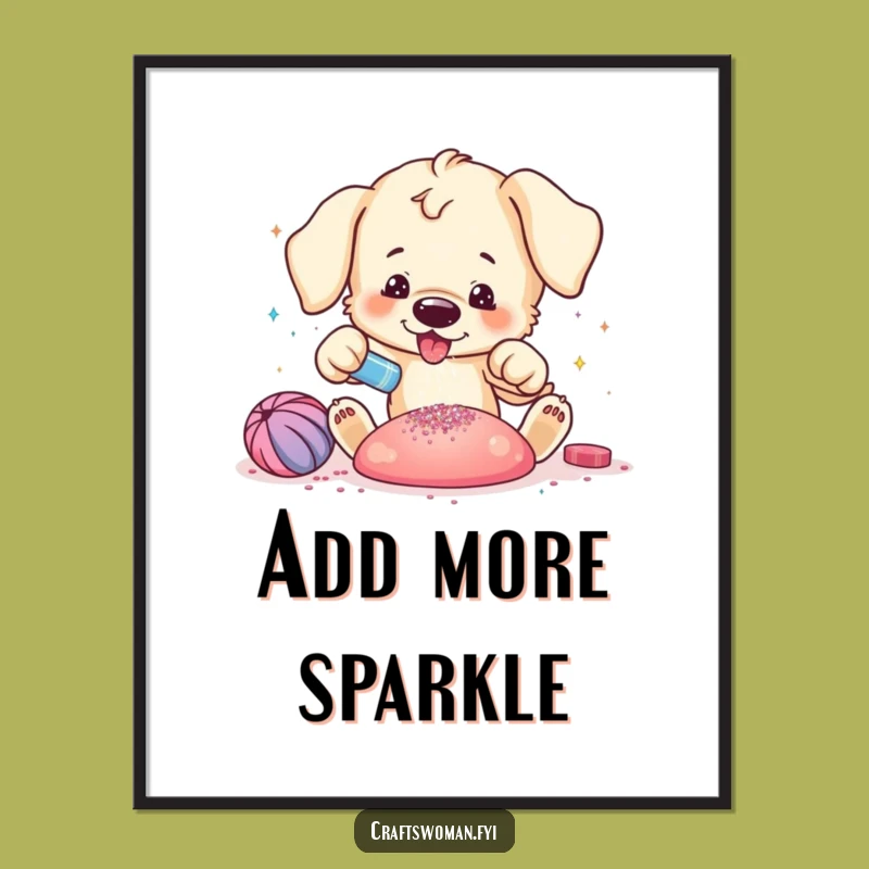 Funny Puppy Glitter Art Poster - Sparkly Wall Decor Gift